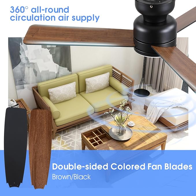 46 Inch Ceiling Fans with Lights and Remote/APP Control, Low Profile Ceiling Fan with Lamp, Flush Mount, 3CCT, 3 Reversible