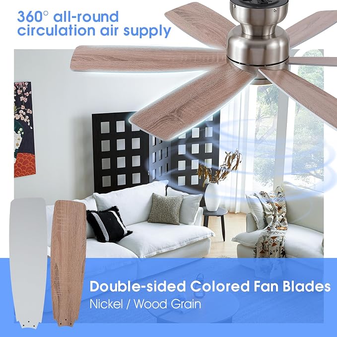 46 inch Ceiling Fans with Lights and Remote/APP Control, Low Profile Ceiling Fan with Light, Flush Mount, 3CCT, alternate