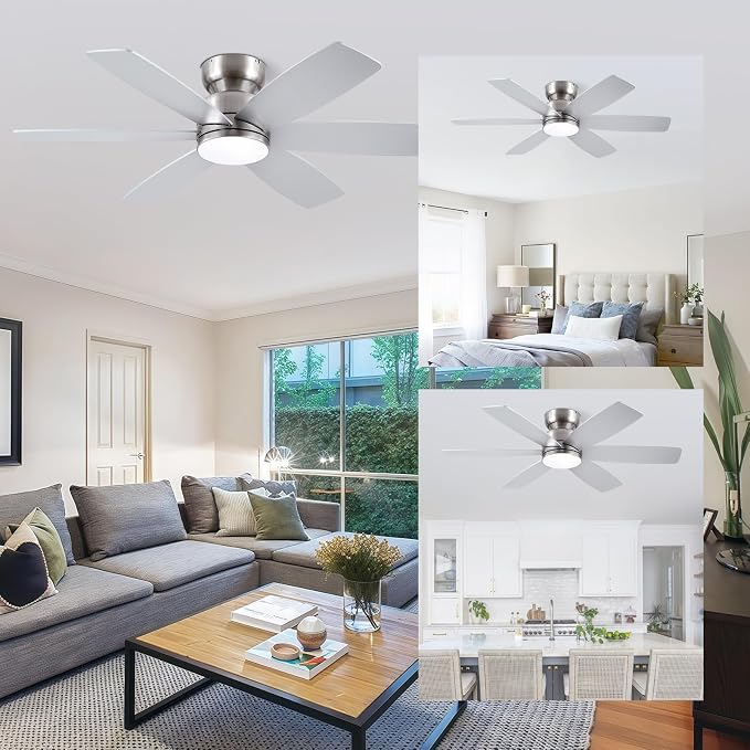 46 inch Ceiling Fans with Lights and Remote/APP Control, Low Profile Ceiling Fan with Light, Flush Mount, 3CCT, alternate