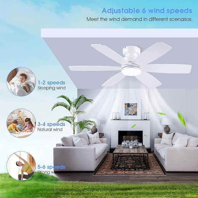 46 inch Ceiling Fans with Lights and Remote/APP Control, Low Profile Ceiling Fan with Light, Flush Mount, 3CCT, alternate