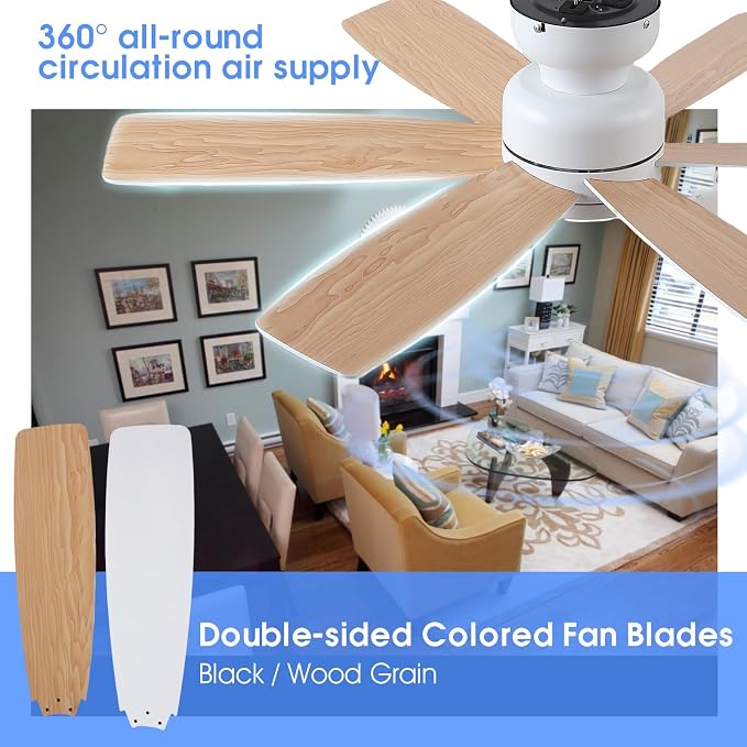 46 inch Ceiling Fans with Lights and Remote/APP Control, Low Profile Ceiling Fan with Light, Flush Mount, 3CCT, alternate