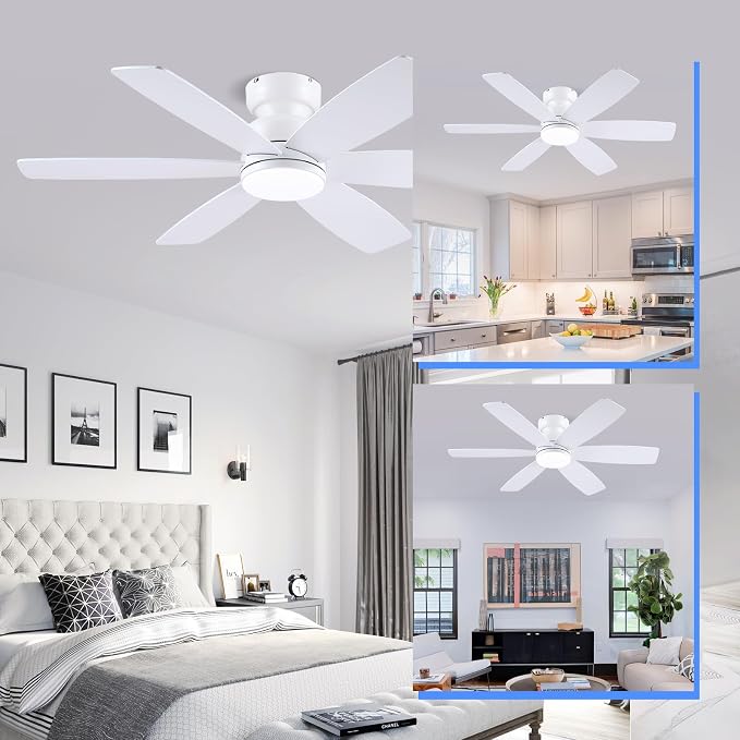 46 inch Ceiling Fans with Lights and Remote/APP Control, Low Profile Ceiling Fan with Light, Flush Mount, 3CCT, alternate