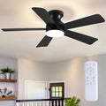46 inch Ceiling Fans with Lights, Black Flush Mount Ceiling Fan with Remote, 3CCT, LED Dimmable, Reversible, 6 Fan Speeds