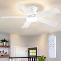 46 inch Ceiling Fans with Lights, White Flush Mount Ceiling Fan with Remote, 3CCT, LED Dimmable, Reversible, 6 Fan Speeds