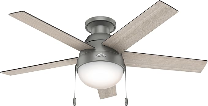 46 inch Indoor Ceiling Fan with LED Light - Ceiling Fan with Pull Chain, For Bedroom, Living Room, or Kitchen, Low Profile