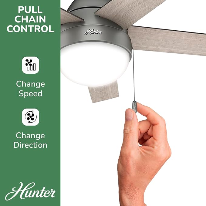 46 inch Indoor Ceiling Fan with LED Light - Ceiling Fan with Pull Chain, For Bedroom, Living Room, or Kitchen, Low Profile