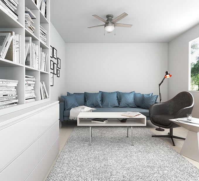 46 inch Indoor Ceiling Fan with LED Light - Ceiling Fan with Pull Chain, For Bedroom, Living Room, or Kitchen, Low Profile