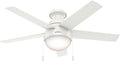 46 inch Indoor Ceiling Fan with LED Light - White Ceiling Fan with Pull Chain, For Bedroom, Living Room, or Kitchen, Low