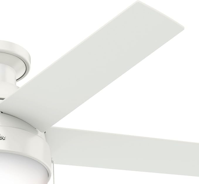 46 inch Indoor Ceiling Fan with LED Light - White Ceiling Fan with Pull Chain, For Bedroom, Living Room, or Kitchen, Low