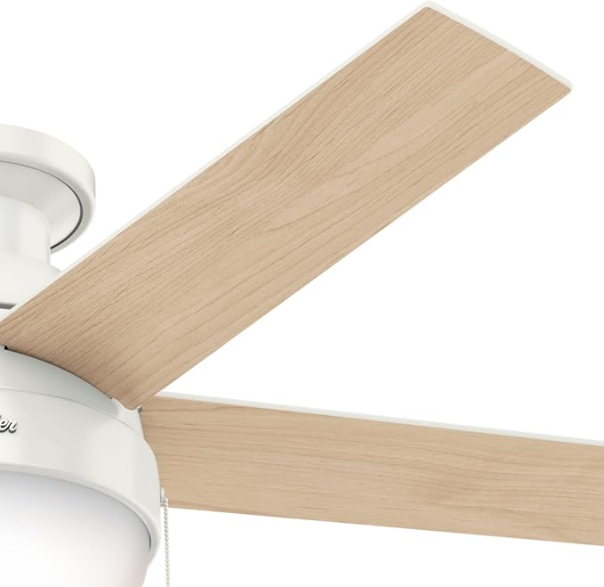 46 inch Indoor Ceiling Fan with LED Light - White Ceiling Fan with Pull Chain, For Bedroom, Living Room, or Kitchen, Low