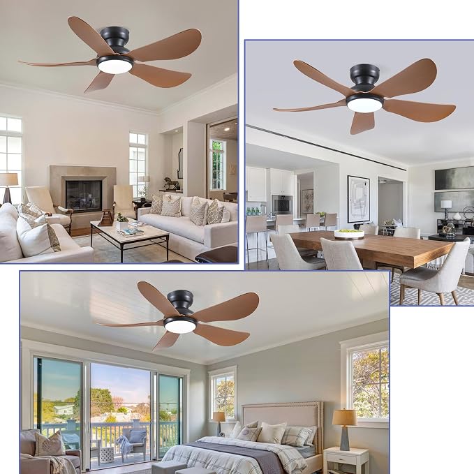 46 Inch Modern Ceiling Fans with Lights, Flush Mount Ceiling Fan, Remote/APP Control, 5 Reversible Curved Blades, 6 Speeds, 3