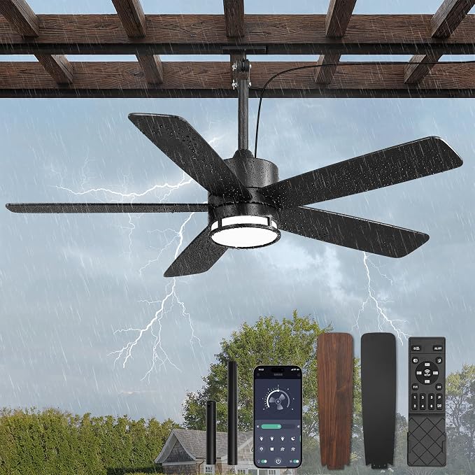 46 Inch Outdoor Ceiling Fan with Lights, IP65 Waterproof, Smart APP Remote Control, Dimmable 3CCT LED, 6-Speed Quiet DC
