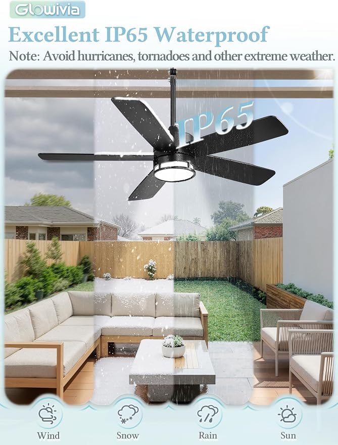 46 Inch Outdoor Ceiling Fan with Lights, IP65 Waterproof, Smart APP Remote Control, Dimmable 3CCT LED, 6-Speed Quiet DC