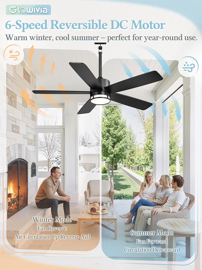 46 Inch Outdoor Ceiling Fan with Lights, IP65 Waterproof, Smart APP Remote Control, Dimmable 3CCT LED, 6-Speed Quiet DC