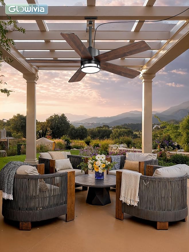 46 Inch Outdoor Ceiling Fan with Lights, IP65 Waterproof, Smart APP Remote Control, Dimmable 3CCT LED, 6-Speed Quiet DC