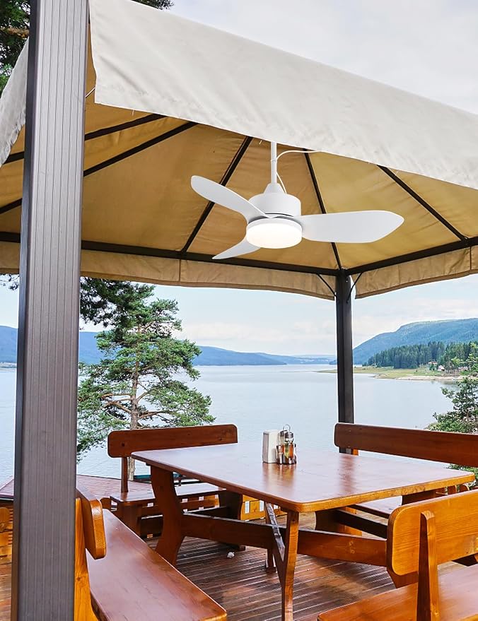 46" Plug In Outdoor Gazebo Ceiling Fan with Light and Hook, IP65 Waterproof Wet Rated Patio Ceiling Fans, White, alternate