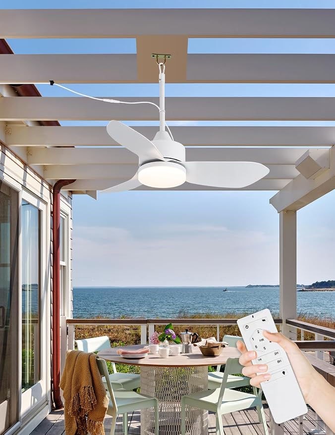 46" Plug In Outdoor Gazebo Ceiling Fan with Light and Hook, IP65 Waterproof Wet Rated Patio Ceiling Fans, White, alternate