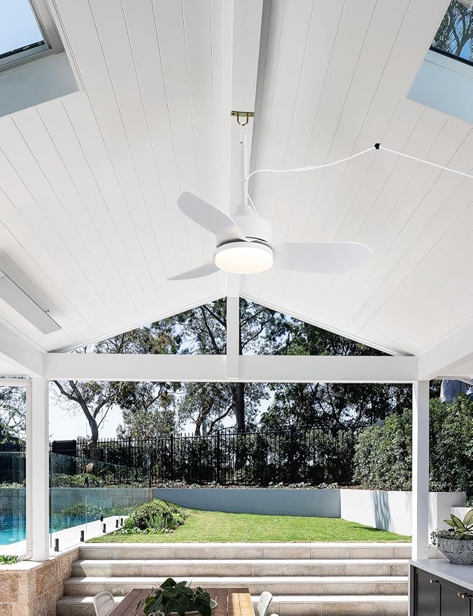 46" Plug In Outdoor Gazebo Ceiling Fan with Light and Hook, IP65 Waterproof Wet Rated Patio Ceiling Fans, White, alternate