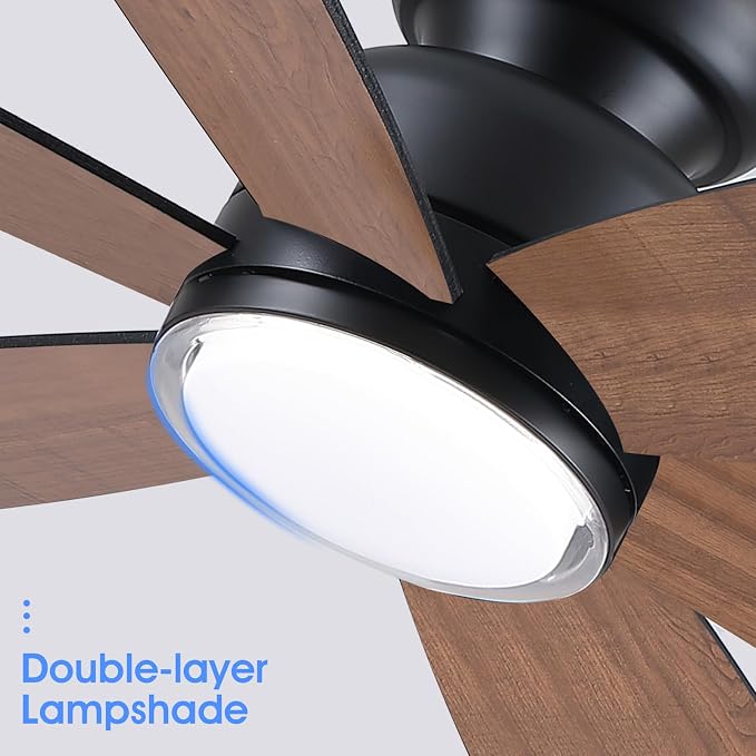46" Rustic Ceiling Fans with Lights, Low Profile Flush Mount Ceiling Fan with Remote/APP Control, 6 Reversible Double-sided