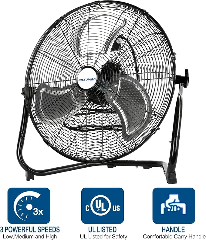 4600 CFM 20" High Velocity Floor Fan, 3-Speed Heavy Duty Metal Fan with Wall-Mounting System, Industrial Shop Fan for