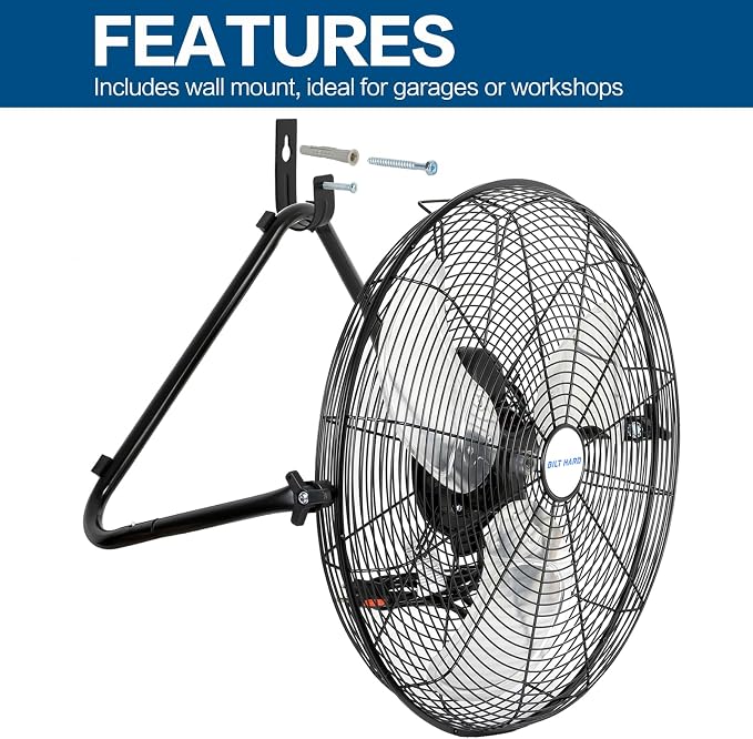 4600 CFM 20" High Velocity Floor Fan, 3-Speed Heavy Duty Metal Fan with Wall-Mounting System, Industrial Shop Fan for