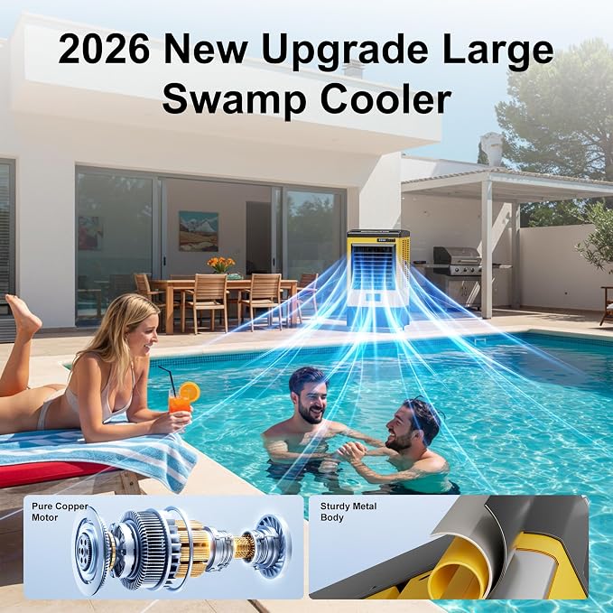 4600CFM Swamp Coolers,Portable Evaporative Air Cooler for 950 Sq.ft of Space,with Continuous Auto Fill,10-Gal Water