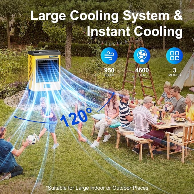 4600CFM Swamp Coolers,Portable Evaporative Air Cooler for 950 Sq.ft of Space,with Continuous Auto Fill,10-Gal Water