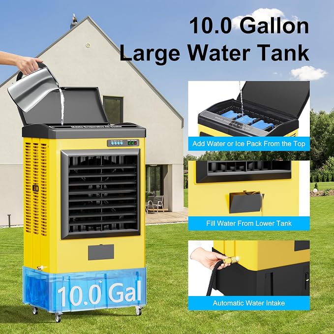 4600CFM Swamp Coolers,Portable Evaporative Air Cooler for 950 Sq.ft of Space,with Continuous Auto Fill,10-Gal Water