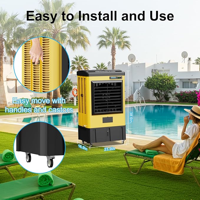 4600CFM Swamp Coolers,Portable Evaporative Air Cooler for 950 Sq.ft of Space,with Continuous Auto Fill,10-Gal Water