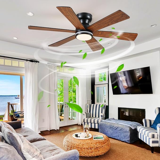 46In Low Profile Ceiling Fans with RGB Light,Ceiling Fan, Modern Flush Mount Fan Light for Indoor Bedroom, Kids
