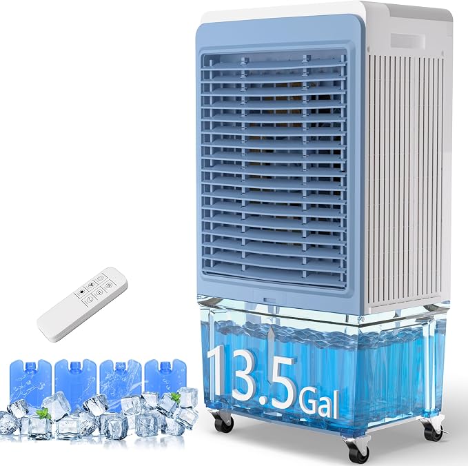 47" Swamp Cooler Air Conditioner, 6000 CFM Evaporative Air Cooler with 13.5 Gal Large Water Tank, Copper Motor, Remote, 120°