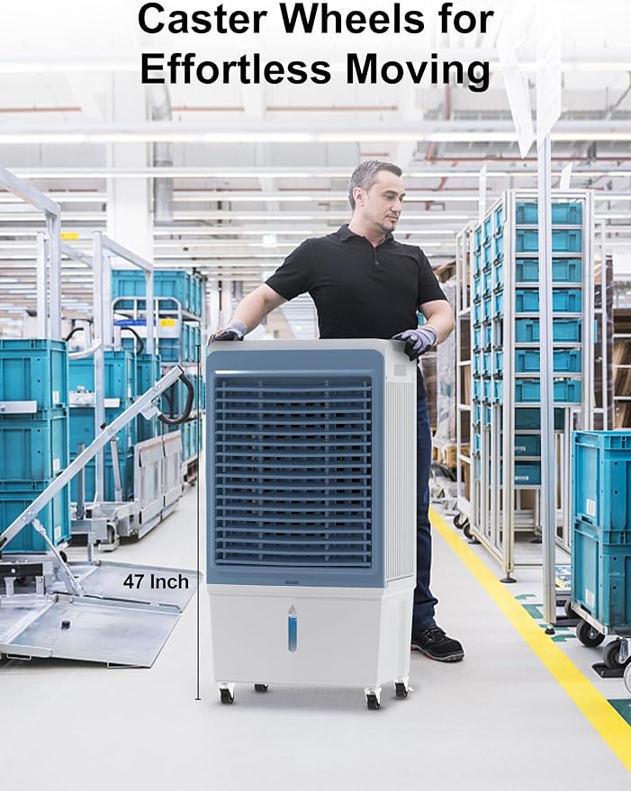 47" Swamp Cooler Air Conditioner, 6000 CFM Evaporative Air Cooler with 13.5 Gal Large Water Tank, Copper Motor, Remote, 120°