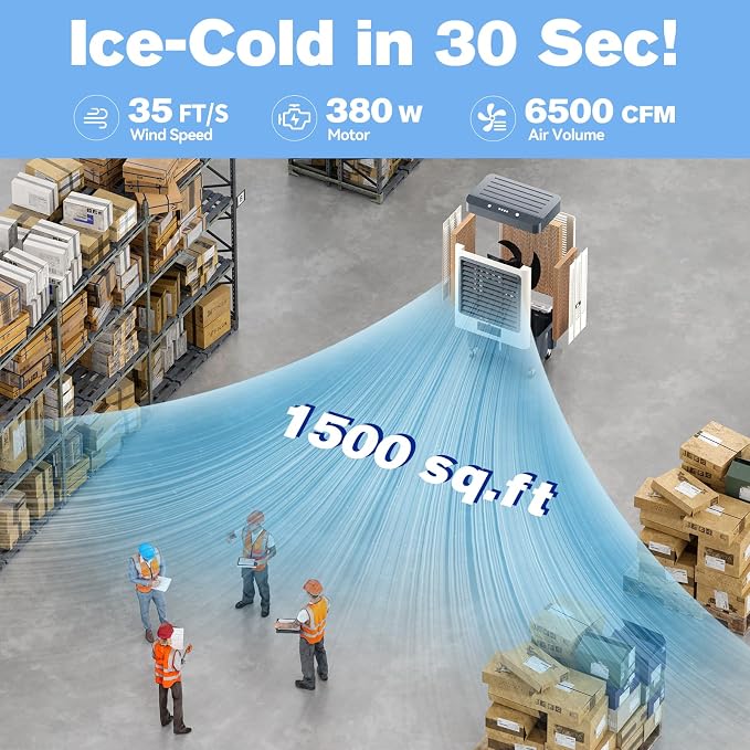 48" 6500CFM Swamp Cooler Outdoor, 19 Gal Large Swamp Cooler Air Conditioner with 120°Oscillation, 3 Speed, 8 Ice Pack, Metal