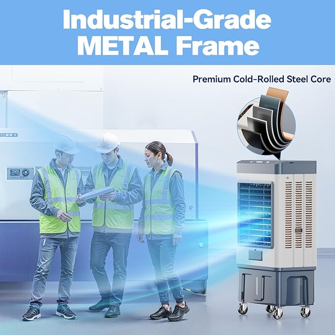 48" 6500CFM Swamp Cooler Outdoor, 19 Gal Large Swamp Cooler Air Conditioner with 120°Oscillation, 3 Speed, 8 Ice Pack, Metal