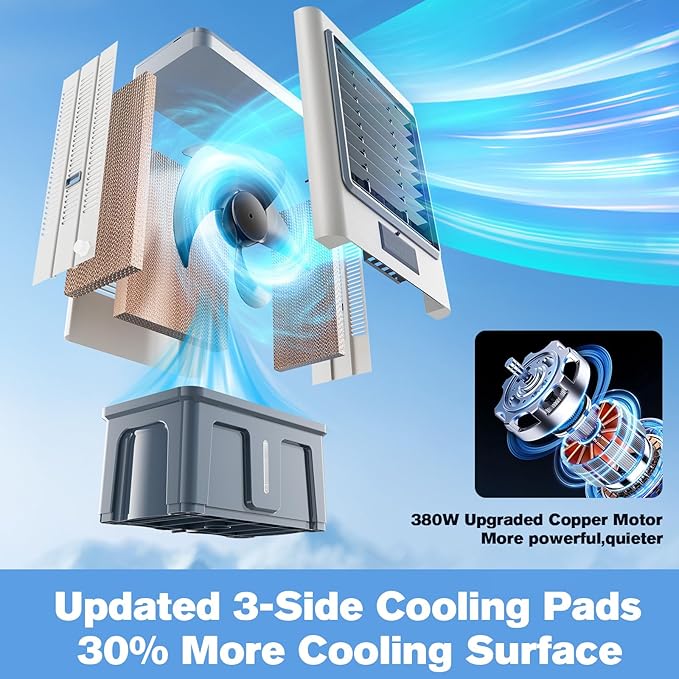 48" 6500CFM Swamp Cooler Outdoor, 19 Gal Large Swamp Cooler Air Conditioner with 120°Oscillation, 3 Speed, 8 Ice Pack, Metal