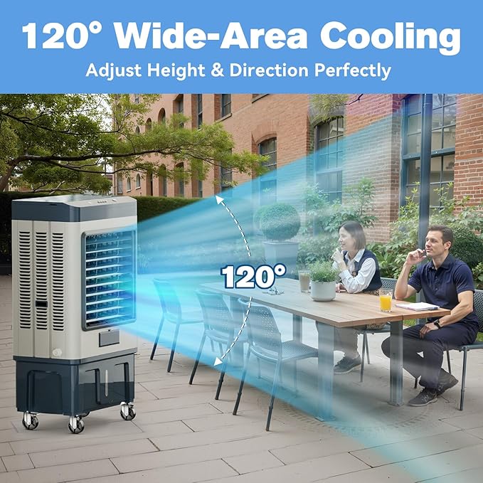 48" 6500CFM Swamp Cooler Outdoor, 19 Gal Large Swamp Cooler Air Conditioner with 120°Oscillation, 3 Speed, 8 Ice Pack, Metal