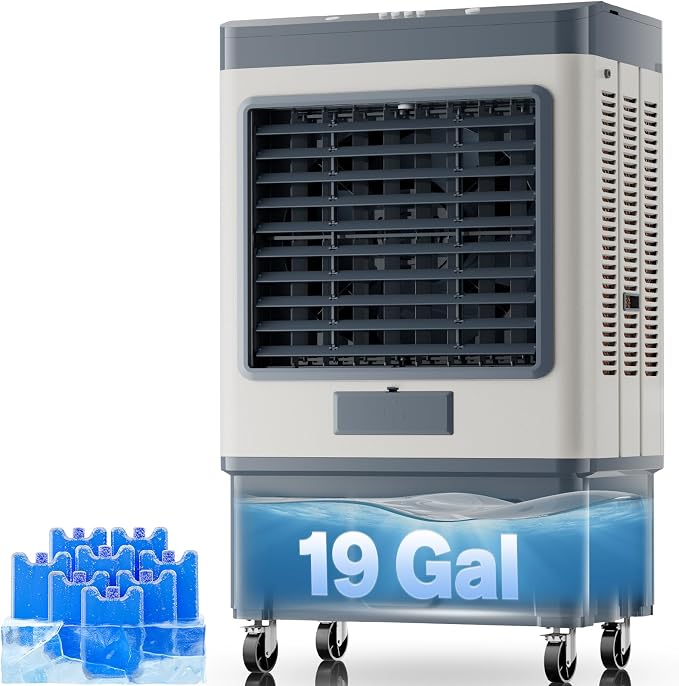 48" 6500CFM Swamp Cooler Outdoor, 19 Gal Large Swamp Cooler Air Conditioner with 120°Oscillation, 3 Speed, 8 Ice Pack, Metal