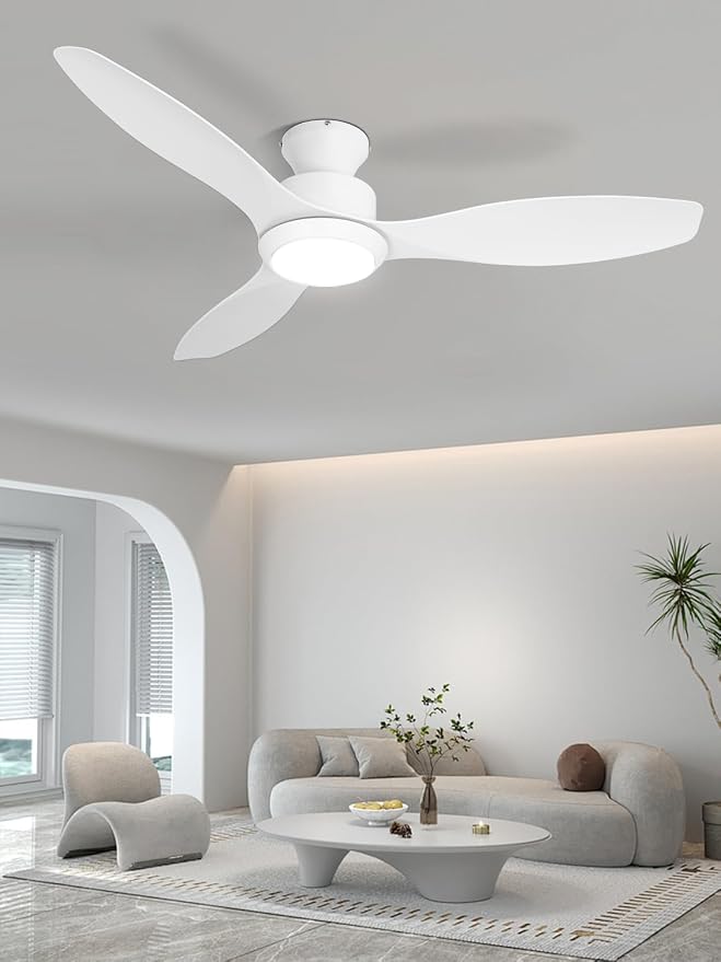 48" Ceiling Fan with Light and Remote, White Flush Mount Ceiling Fan with 3 Blades,3 Color Dimmable Lights, 6 Speeds, product
