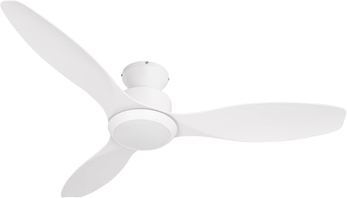 48" Ceiling Fan with Light and Remote, White Flush Mount Ceiling Fan with 3 Blades,3 Color Dimmable Lights, 6 Speeds
