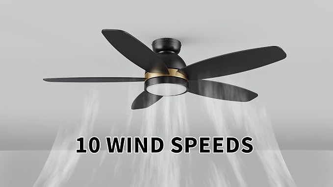 48" Ceiling Fan with Light Flush Mount, DC 10 Speeds Silent Ceiling Fan with Remote, 3 Light Colors Dimmable LED, Low Profile