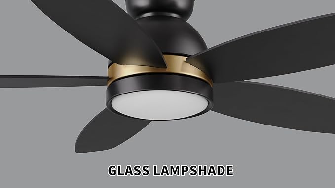 48" Ceiling Fan with Light Flush Mount, DC 10 Speeds Silent Ceiling Fan with Remote, 3 Light Colors Dimmable LED, Low Profile