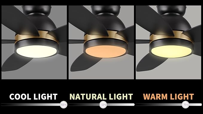 48" Ceiling Fan with Light Flush Mount, DC 10 Speeds Silent Ceiling Fan with Remote, 3 Light Colors Dimmable LED, Low Profile