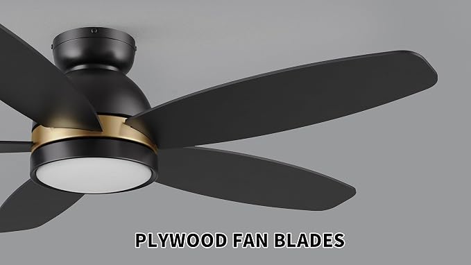 48" Ceiling Fan with Light Flush Mount, DC 10 Speeds Silent Ceiling Fan with Remote, 3 Light Colors Dimmable LED, Low Profile