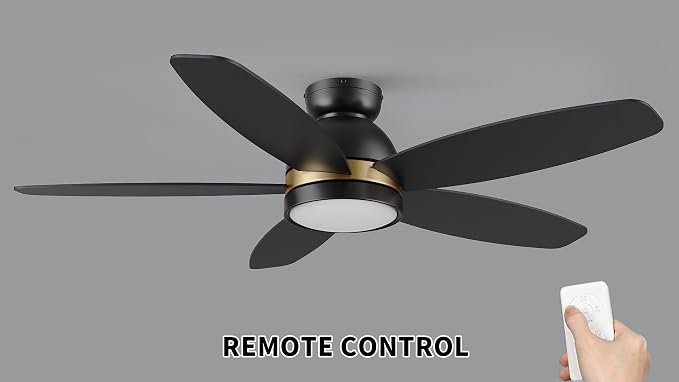 48" Ceiling Fan with Light Flush Mount, DC 10 Speeds Silent Ceiling Fan with Remote, 3 Light Colors Dimmable LED, Low Profile