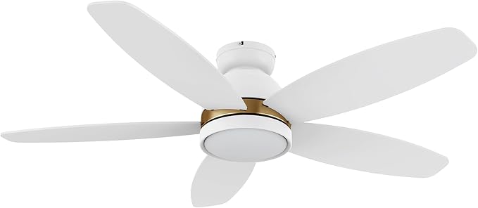 48" Ceiling Fan with Light Flush Mount, DC 10 Speeds Silent Ceiling Fan with Remote, 3 Light Colors Dimmable LED, Low Profile