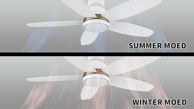 48" Ceiling Fan with Light Flush Mount, DC 10 Speeds Silent Ceiling Fan with Remote, 3 Light Colors Dimmable LED, Low Profile