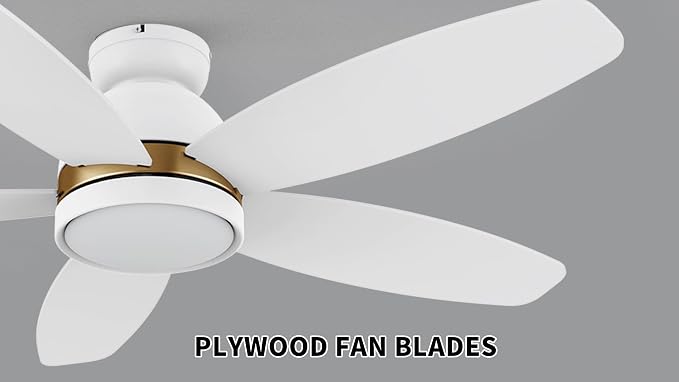 48" Ceiling Fan with Light Flush Mount, DC 10 Speeds Silent Ceiling Fan with Remote, 3 Light Colors Dimmable LED, Low Profile