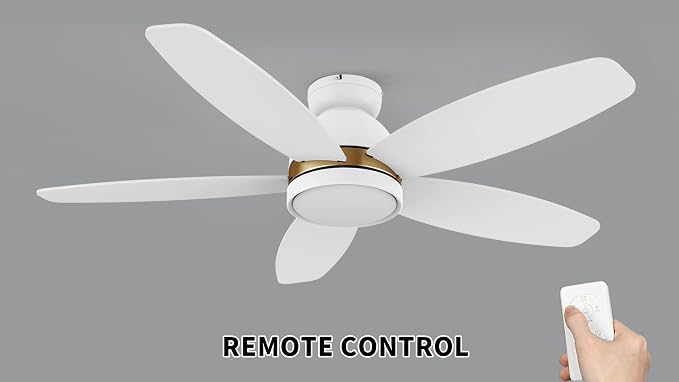 48" Ceiling Fan with Light Flush Mount, DC 10 Speeds Silent Ceiling Fan with Remote, 3 Light Colors Dimmable LED, Low Profile