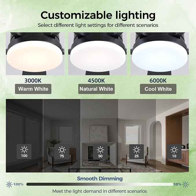 48” Ceiling Fans with Lights, Flush Mount Ceiling Fan with Light And Remote/APP, Low Profile Ceiling Fan with Light