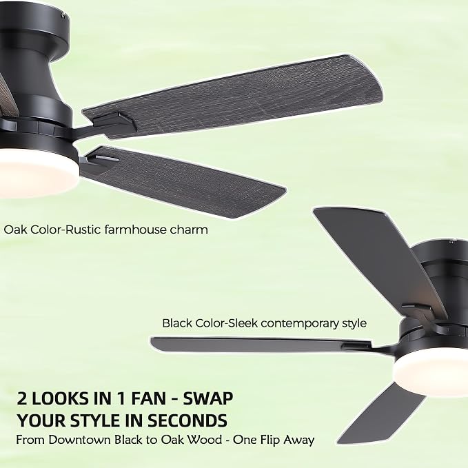48” Ceiling Fans with Lights, Flush Mount Ceiling Fan with Light And Remote/APP, Low Profile Ceiling Fan with Light